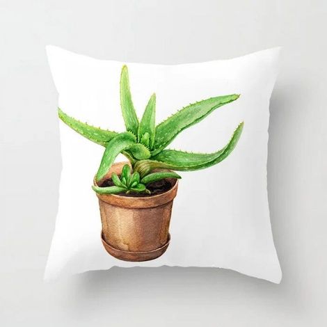 Taie D'oreiller - Coton Linen - Imprimé Cactus - Double Face - Pour Canapé Chaise Bureau Lit Voiture - 40x40 cm (1/5)