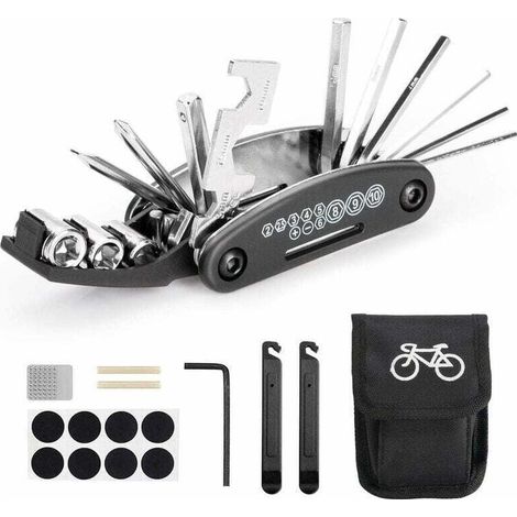 Outil multifonction vélo 16 en 1, kit de réparation portable avec outil à chaîne, levier de pneu et patch auto-adhésif pour sac à outils de cycliste (1/4)
