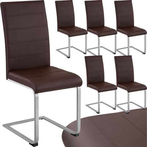 Tectake – Lot de 6 chaises de salle à manger rembourrées – Pieds en métal argentés – Design moderne – Hauteur d'assise 48 cm – Revêtement facile à nettoyer (1/5)