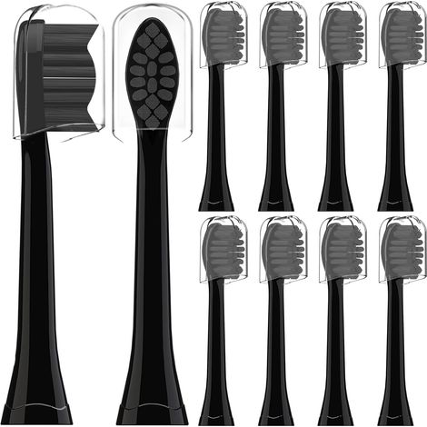 10 Pack Compatible avec My Variations la brosse à dents électrique Têtes de brosses de remplacement, pour My Variations la brosse à dents électrique Avec housse de protection (Noir, Medium) (1/5)