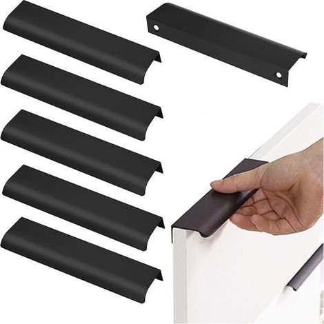 6 Poignées de Meuble, 128 mm dissimulées Poignées de Porte Noir Mat, Poignée Profil en Aluminium, Poignée Intégrée Poignée Meuble Cuisine pour tiroir placard intérieure meuble Noir (1/5)