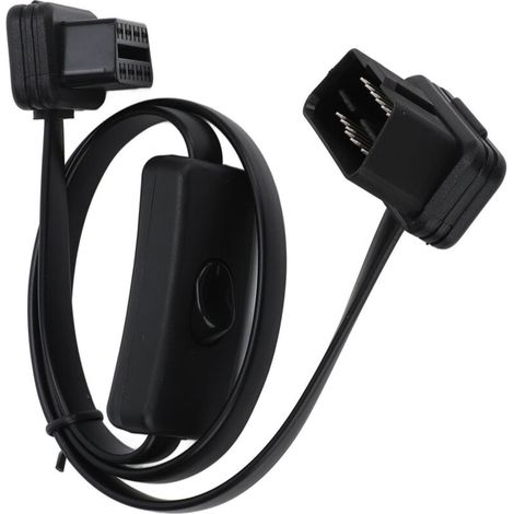 Jeffergarden Adaptateur de câble plat de diagnostic mâle noir à 16 broches, connecteur femelle à 8 conducteurs, câble d'extension OBD2 (avec interrupteur) (1/5)