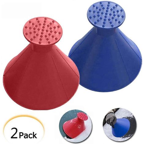 Lot de 2 grattoirs à glace ronds en forme de cône magique, outil de déneigement pour pare-brise de voiture (bleu, rouge) (1/5)
