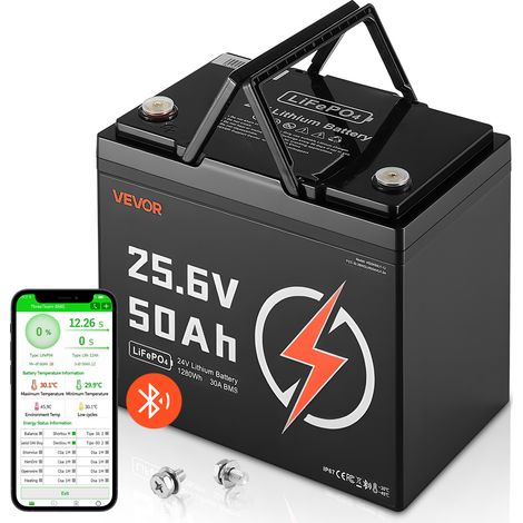 VEVOR 24 V 50 Ah LiFePO4 Lithiumbatterie, Bluetooth, Deep Cycle Lithium-Akku, eingebautes 30 A BMS, Untertemperaturschutz, 4000+ Zyklen, max. 1280 Wh, für Wohnmobil, Camper, Trolling-Motoren, Marine (1/5)