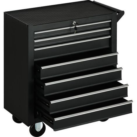 7-Drawer Rolling Tool Chest with Lockable Cabinet, Metal Tool Box Trolley on Wheels for Garage and Workshop, Matte Black Finish.