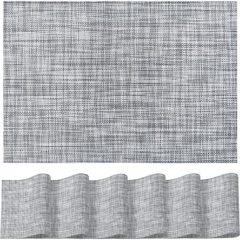 Lot de 6 sets de table en vinyle PVC tissé gris, lavables, résistants à la chaleur et antidérapants. (1/5)