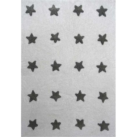 Tapis enfant fait main en coton Ø140cm blanc rond ETOILE (1/4)