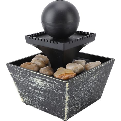 Fontaine à eau décorative intérieure de table feng shui détente à sphère pour bureau avec LED jaune et galets en plastique 157x117x117 mm maison chambre câble USB 5V (1/5)