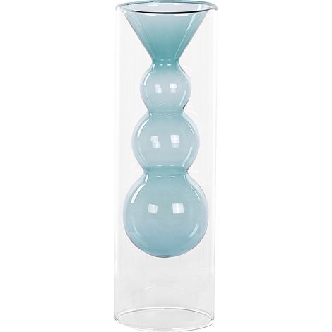Florero de vidrio transparente azul turquesa 27 cm patrón irregular Kalochi
