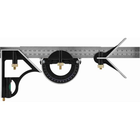 Équerre combinée ajustable 300mm en métal avec niveau à bulle pour ingénierie - Règle de mesure multi-fonctions en acier inoxydable et alliage de zinc (Noir) (1/5)
