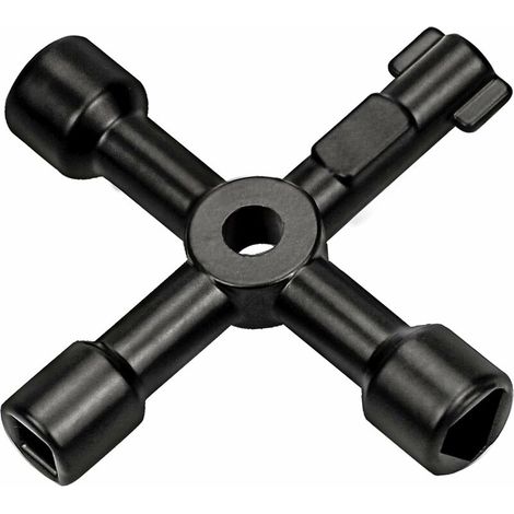 Clé Utilitaire Multifonction, 4 en 1 Multifonctions Croix Clé pour Radiateurs Gaz Électrique Boîtes de Compteur Robinet Serrure - 72 mm, Noir Lefou (1/5)