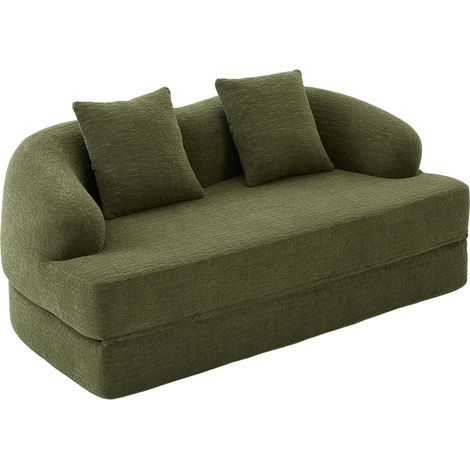2-Sitzer-Schlafsofa klappbar in grünem Chenille mit 2 Kissen (1/5)