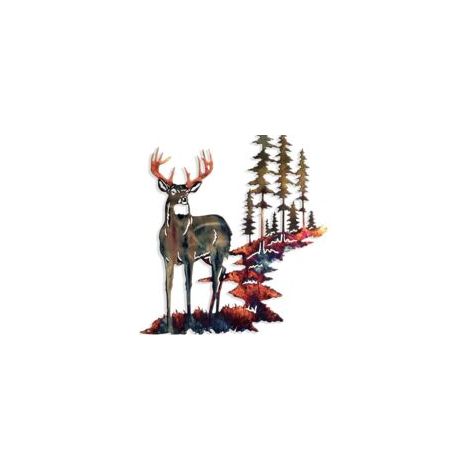 Wanddekoration aus Metall: Hirsch im Waldgarten, Wanddekoration mit Bergbaum, dekorative Hängedekoration für drinnen und draußen, für Zuhause, Wohnzimmer, c-Crezuo