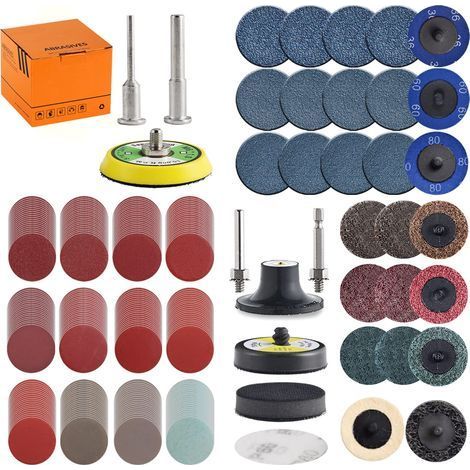 Kit de 270 disques de ponçage de 2 po pour accessoires d'outils de meuleuse de perceuse avec tiges arrière de 1/8 po et 1/4 po Planche, tampon de ponçage comprenant un grain 36-3000 (1/5)