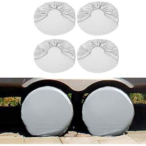 Housse de protection argentée en 4 pièces pour roues de camping-car, imperméable, en fibre de polyester, pour pneus de 27 à 29 pouces de diamètre. (1/4)