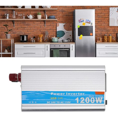 Tragbarer 1200-W-Wechselrichter für Auto und Zuhause, 24 V auf 110 V, Silber (1/5)
