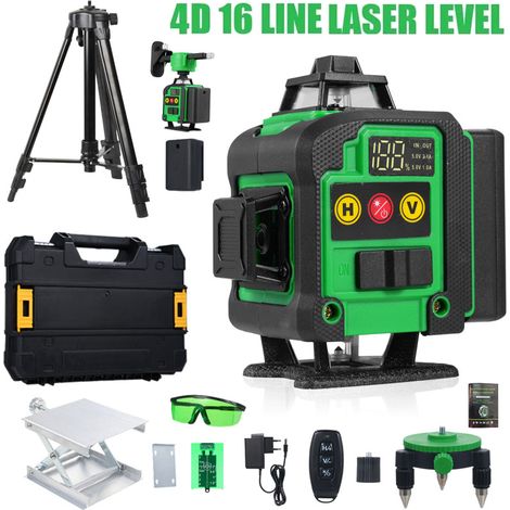 Ej.Life – Niveau laser 4x360° autonivelant vert 4D – 16 lignes – Portée jusqu'à 30m – 2400mAh avec 2 batteries – IP54 pour chantiers humides