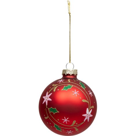 Déco Sapin Boule de Noël en Verre D 8 cm rouge décor couronne de houx - Feeric Christmas (1/2)