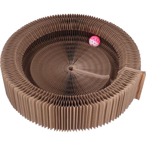 Griffoir Chat Carton Ondulé Haute Densité, Lit Rond Pliable avec Clochette, 26x28cm, Protecteur Meubles (1/5)