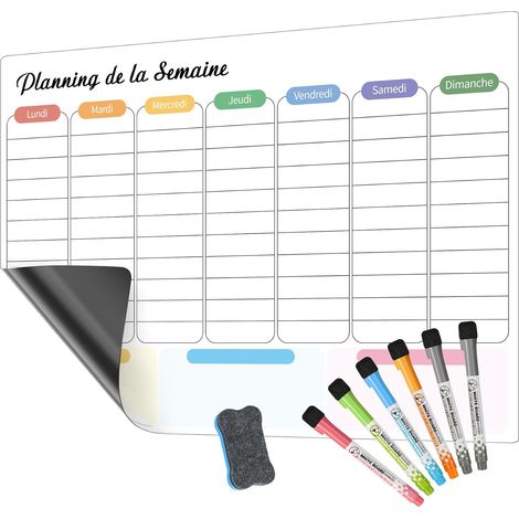 Planning Frigo Magnétique A3 - Semainier Aimanté avec 6 Stylo de Couleur et Effaceur - Tableau Organisation Famille, Menu Semaine et Agenda Réfrigérateur - Semainier Magnetique (1/5)