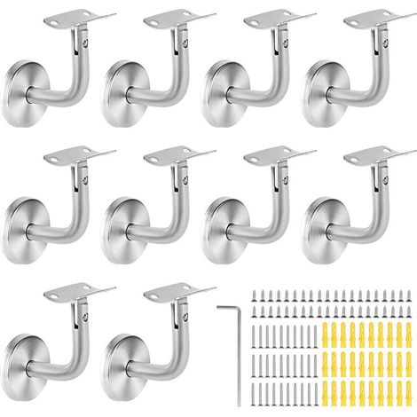 Support de Rampe Main Courante Acier Inoxydable - Lot de 10 Pièces, Fixation Murale pour Escalier et Rampes (1/5)