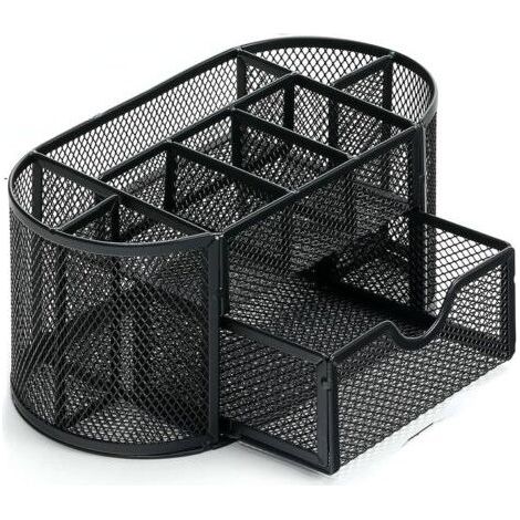 FENOPLASTICABoîte de rangement de bureau, boîte de rangement pour bureau, école, maison, fournitures quotidiennes, porte-stylo en fer forgé 9 grilles(Noir) (1/5)
