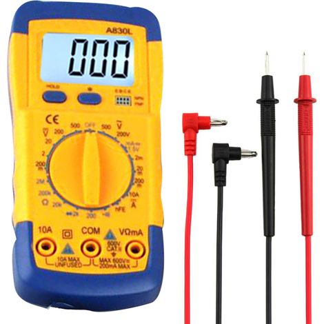 A830L Tragbares Digitalmultimeter mit Hintergrundbeleuchtung, Amperemeter, Voltmeter und Stromprüfer.