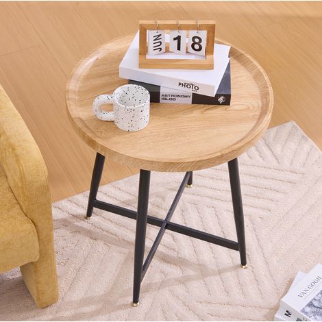 Mesa auxiliar para salón redonda madera natural OKMYHOME (1/5)