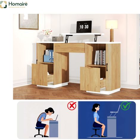 Mobilier de bureau blanc avec rangement en mdf 140 x 50 cm HOMAIRE (1/5)