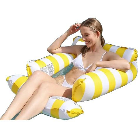 Hamaca acuática inflable, fabricada en PVC resistente, color amarillo. (1/2)