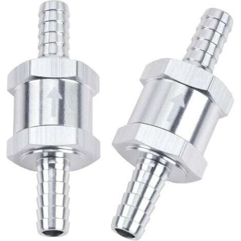 Lot de 2 clapets anti-retour unidirectionnels 1/4" 6 mm pour conduite de carburant, huile, essence, diesel, aluminium argenté (1/5)