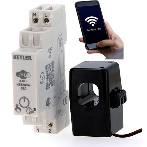 KETLER - KE6309W : Compteur électrique - Monophasé 63 A avec Transformateur d'Intensité - WIFI - Compatible SMART LIFE et TUYA (1/5)