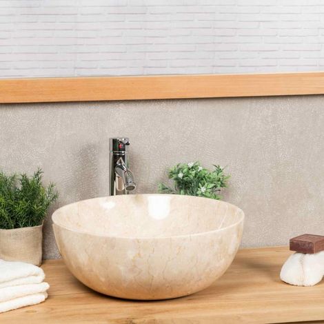 Vasque salle de bain ronde à poser Léa 40cm crème (1/5)