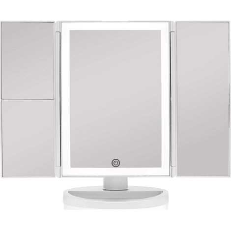 Miroir de courtoisie rétroéclairé avec éclairage et grossissement, miroir LED, commande tactile de la lumière, miroir à 3 positions, grossissement 1/2/3X, miroir cosmétique portable haute définition ( (1/5)