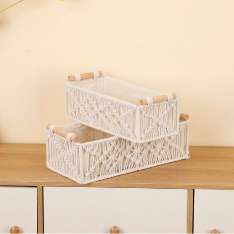 Deux paniers de rangement en corde de coton - paniers de rangement - boîtes de rangement de bureau - boîte de rangement - beige (1/5)
