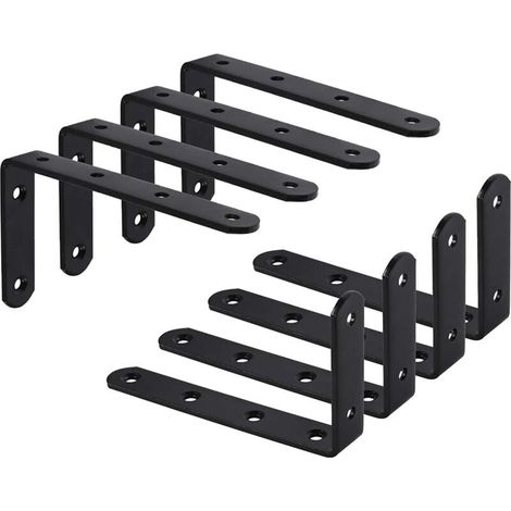 8Pcs Equerre Étagère Murale Support Étagère Mural Support en forme de L Équerre de Fixation pour Étagère Déco Cuisine Chambre Meubles Suspendus Placard 125 75 3mm Noir Fer (1/4)