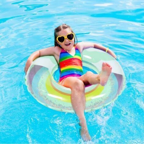 Natation pour les Enfants avec des Paillettes – Bouée gonflable 80 cm arc-en-ciel