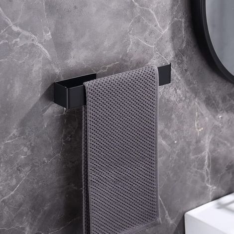 Porte-serviettes autocollant en acier inoxydable pour salle de bain et cuisine - 25 cm - Noir - autocollant 3M et perçage (1/5)