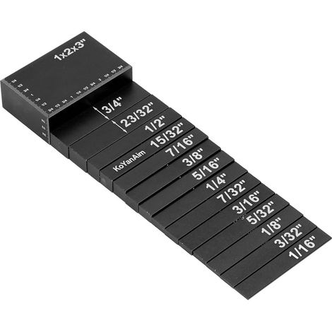 Ensemble de 15 cales de réglage gravées au laser, en alliage d'aluminium haute résistance, pour le travail du bois (noir). (1/5)