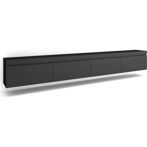Skraut Home – Meuble TV suspendu mural noir – Grand espace de rangement 320x35x45cm – Style moderne pour TV grand format (1/5)