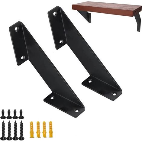 Lot de supports d'étagère en aluminium, équerres robustes à angle droit pour montage mural, renforts pour bibliothèque, cuisine et bureau, noir, étagère non incluse (1/5)