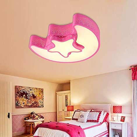 Plafonnier moderne étoile-lune rose, lampe de protection des yeux pour enfants, adapté à la chambre et au salon, lumière chaude (1/5)