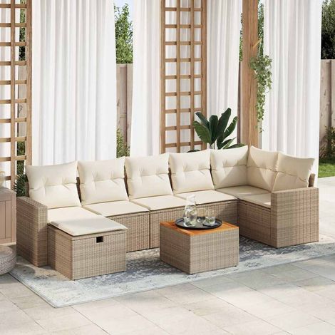 Ensemble de Jardin 8 Places en Résine Tressée Beige avec Coussins, Table et Stockage (1/5)