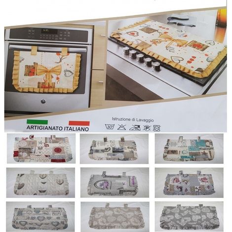 TrAdE Shop Traesio - Copriforno + Coprifornello Copri Forno Fornelli Fuochi Cuori Rose Fiocco -