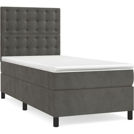 Sommier à lattes et matelas, gris foncé, 80x200 cm, velours. (1/5)