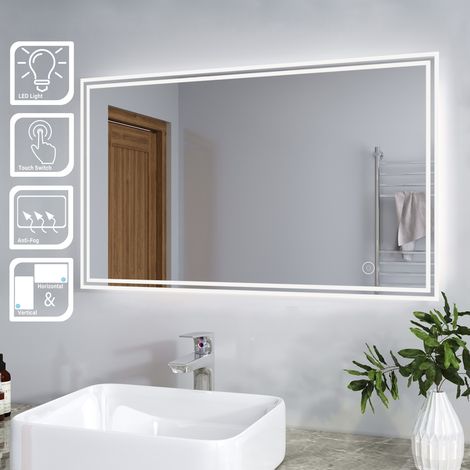 ELEGANT Bathroom Mirror with Light Sensor Touch Controlled + Demister 1000 x 600mm LED Illuminated Mirror + Horizontal/Vertical