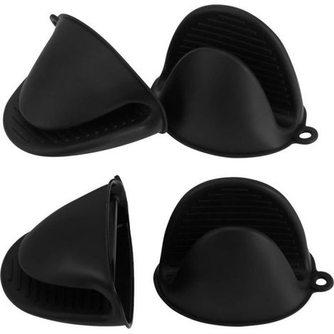 Lot de 4 maniques de cuisine en silicone résistantes à la chaleur (noires)