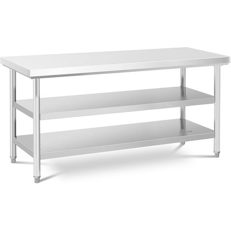 Mesa de trabajo de acero inoxidable encimera de carnicero profesional de cocina de acero inoxidable (60 x 180 cm, 3 niveles, capacidad de 600 kg) profesional 140005082