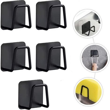 Escurridor de esponja de acero inoxidable de 5 piezas - Escurridor de esponja autoadhesivo para fregadero - Alta capacidad de carga - 553,5 cm - para cocinas y baños - Negro (1/5)