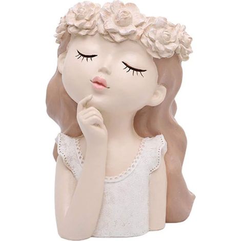 Pot de fleurs en résine modèle fée pensante, tête de jeune fille, vase décoratif pour plantes et intérieur (1/5)